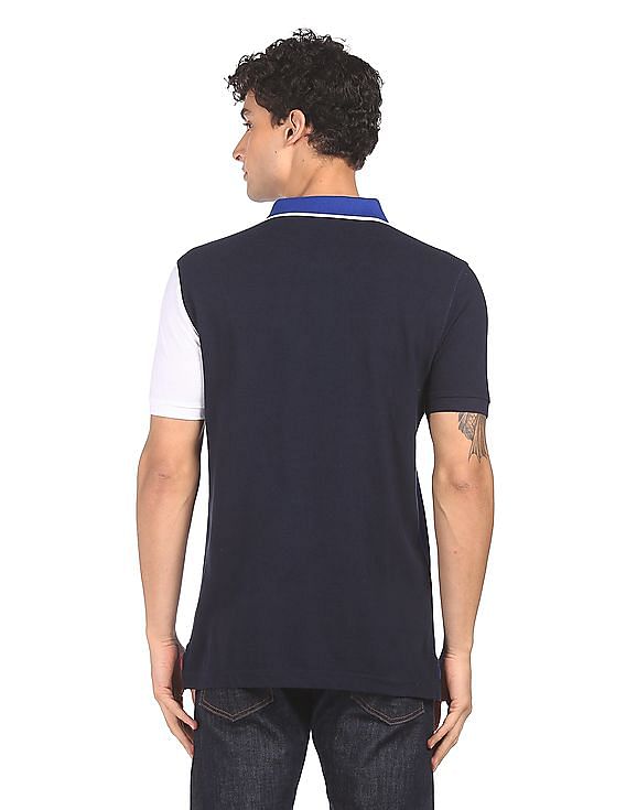 AD by Arvind Cotton Panelled Colour Block Polo Shirt