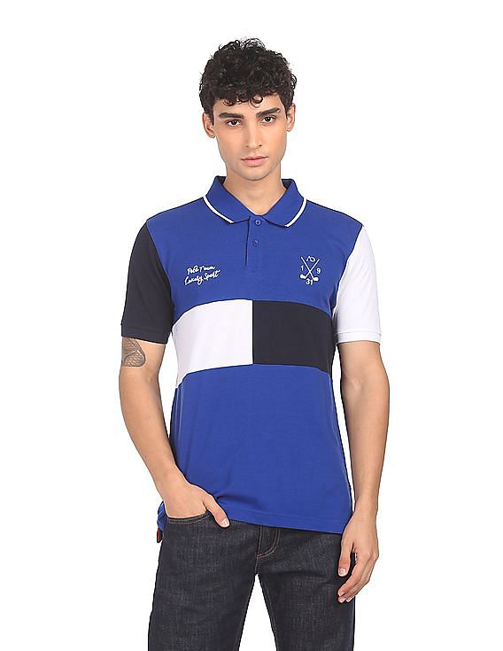 AD by Arvind Cotton Panelled Colour Block Polo Shirt