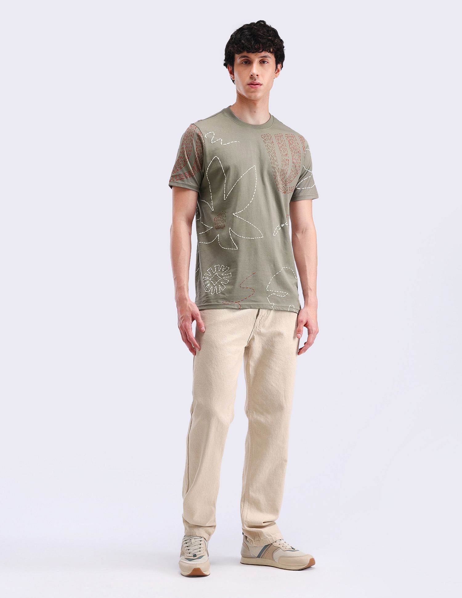 Flying Machine Abstract Print Regular Fit T-Shirt