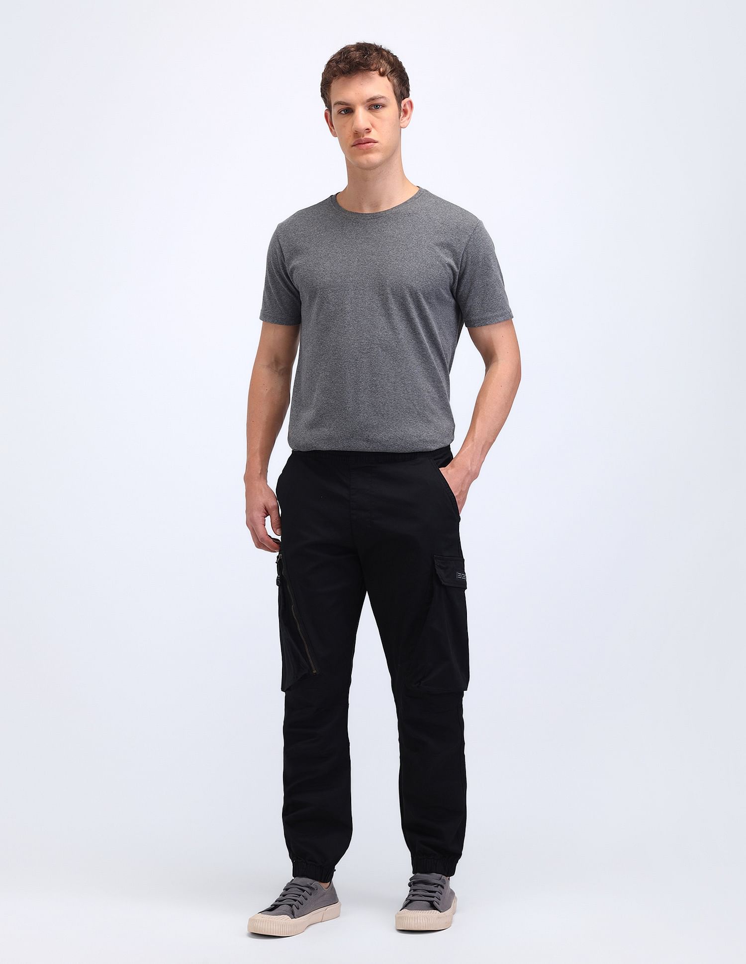 Flying Machine Jogger Fit Solid Cargo Trousers