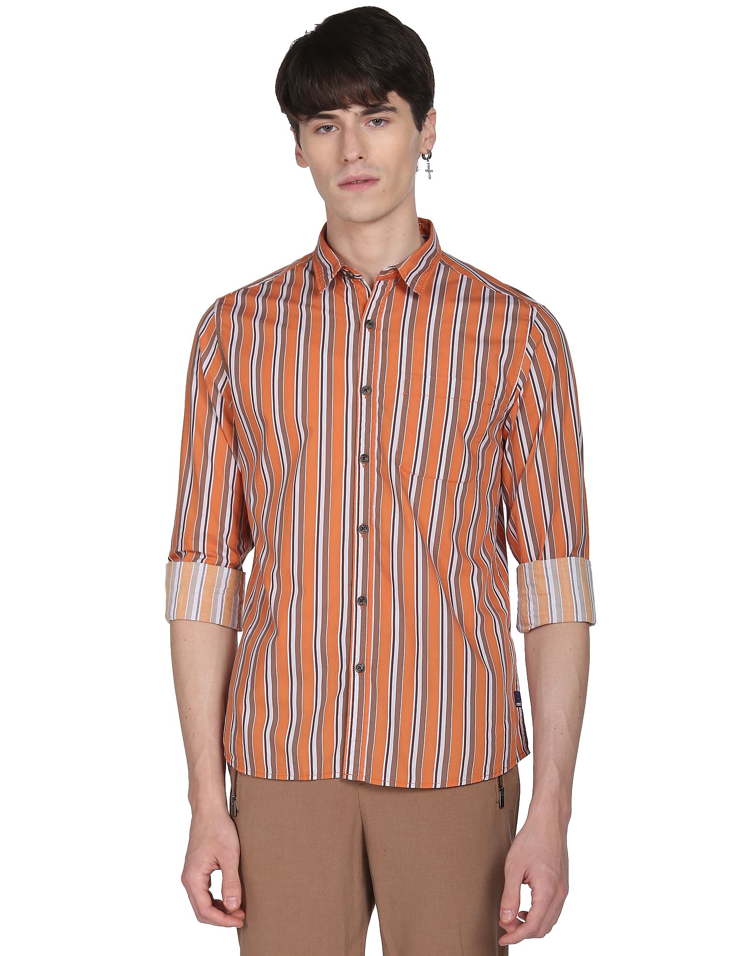 Flying Machine Vertical Stripe Cotton Shirt