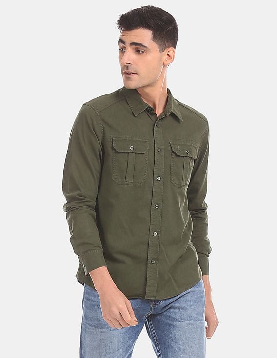 Buy Calvin Klein Men Olive Cotton Twill 