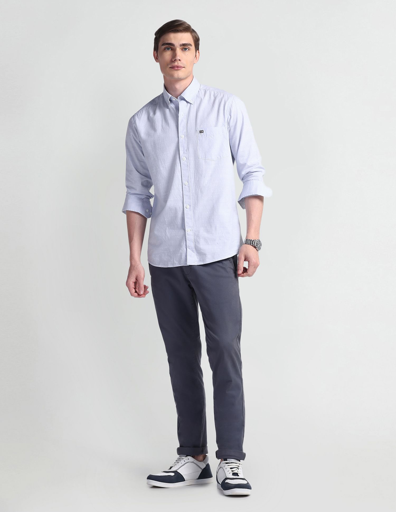 Arrow Sport Vertical Stripe Manhattan Slim Shirt