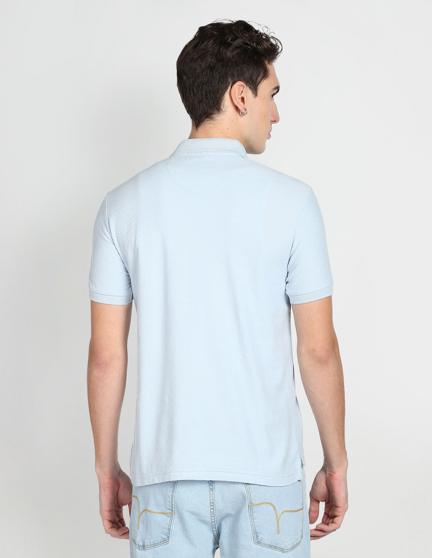 Flying Machine Pattern Knit Cotton Polo Shirt