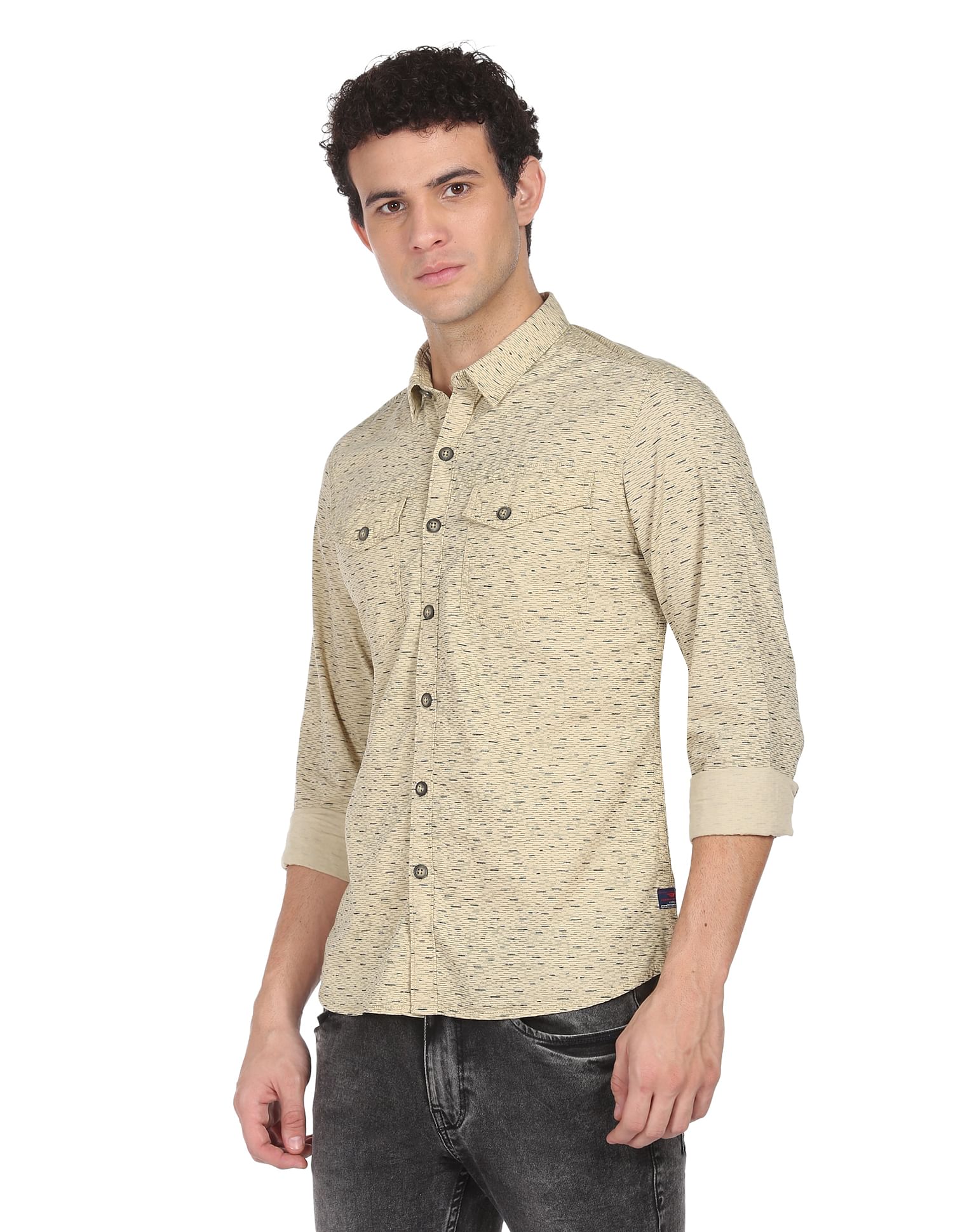 Flying Machine Double Patch Pocket Abstract Print Shirt