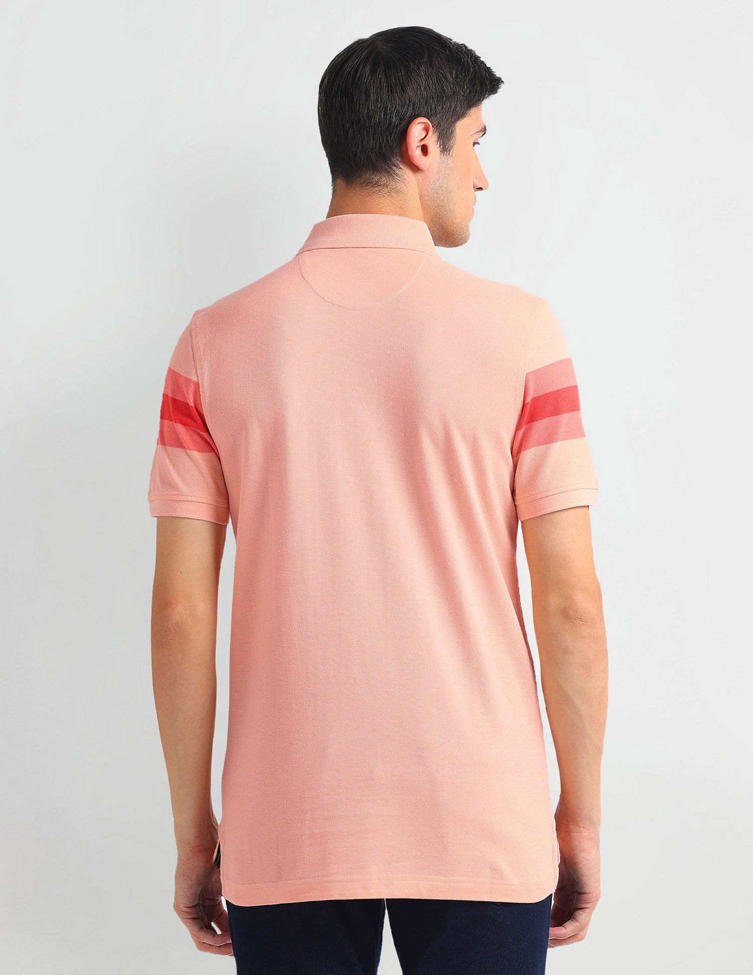 Arrow Sports Striped Sleeve Solid Polo Shirt