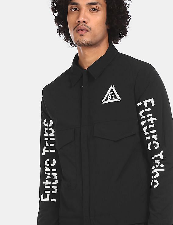 Flying Machine Spread Collar Printed Casual Jacket