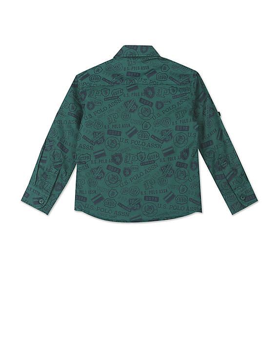 U.S. Polo Assn. Kids Boys Spread Collar Brand Print Shirt