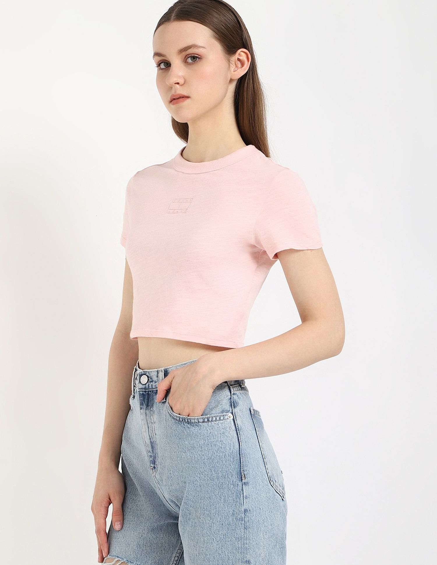 Tommy Hilfiger Solid Cropped-Fit Cotton T-Shirt