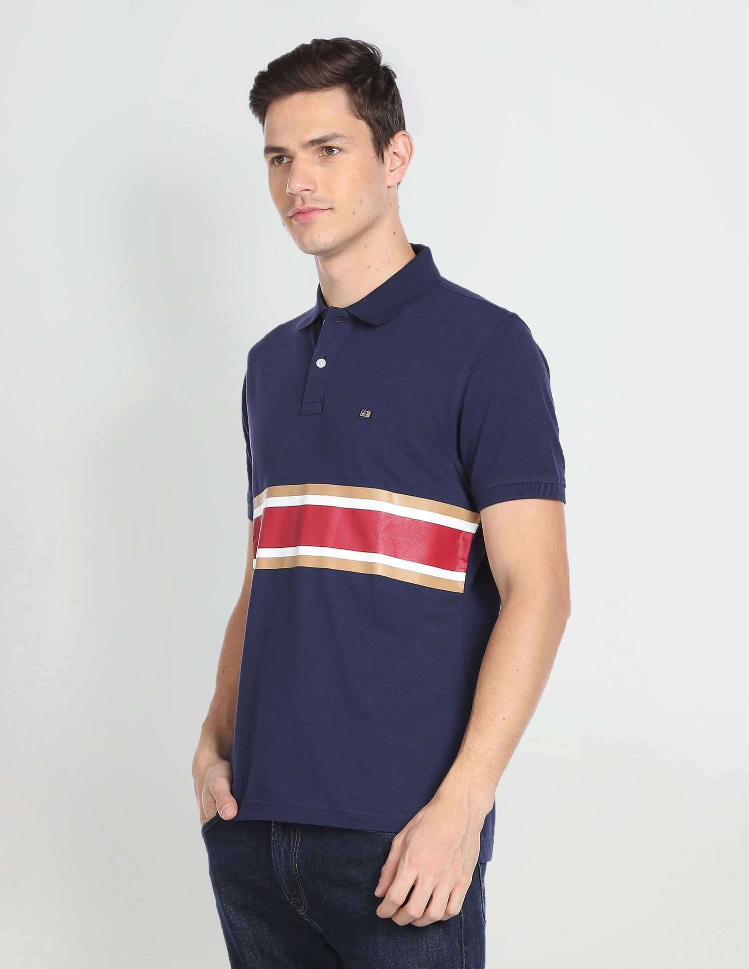 Arrow Sports Horizontal Stripe Cotton Polo Shirt