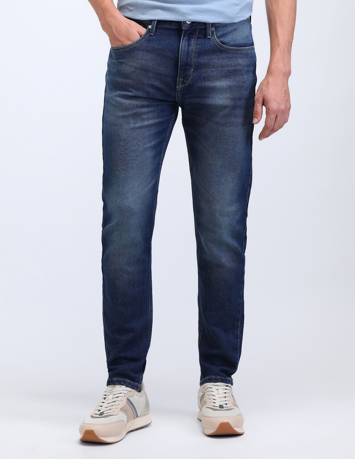 Flying Machine Slash Slim Tapered Fit Blue Jeans