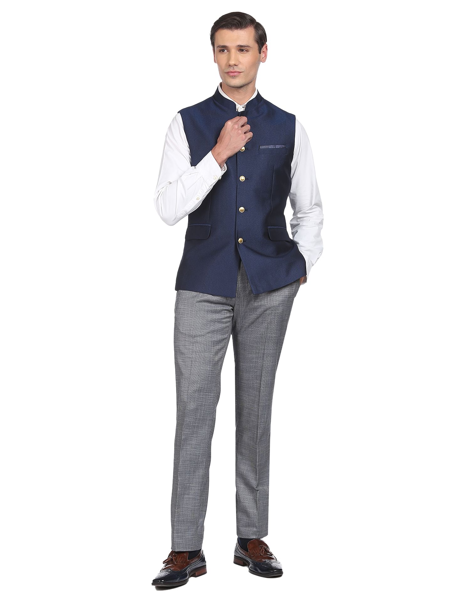 Dark blue nehru jacket best sale