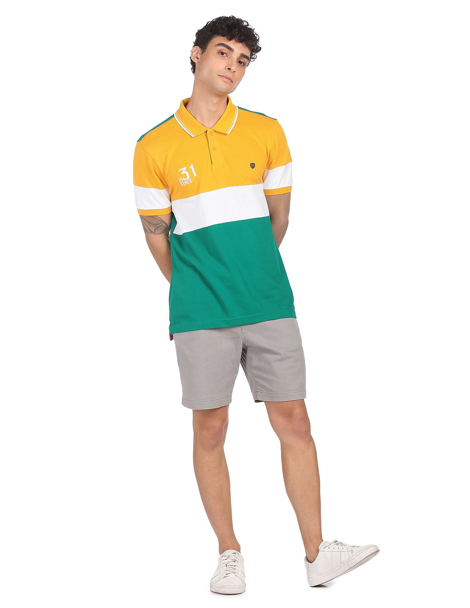 AD by Arvind Panelled Cotton Colour Block Polo Shirt