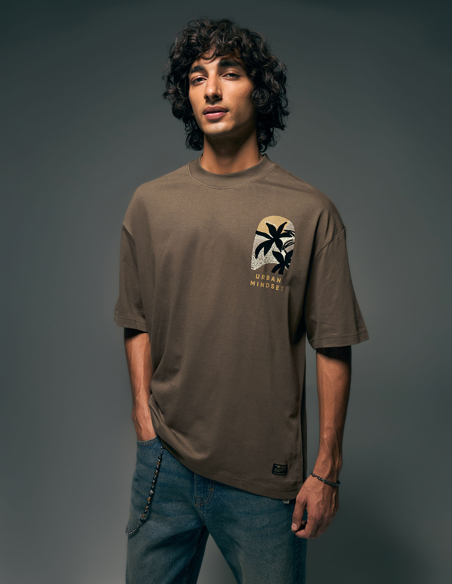 Flying Machine Street Vibe Tropical Back Printed Oversized T-shirt