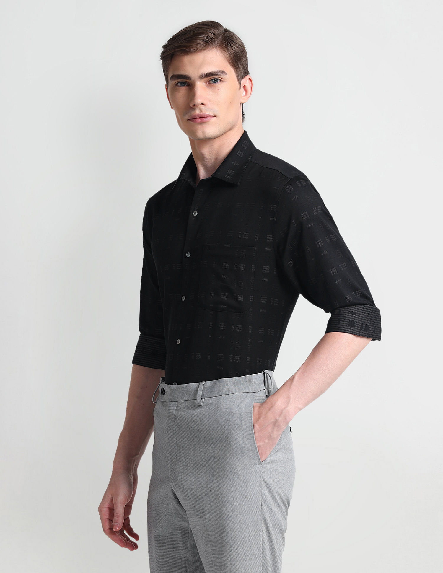 Arrow Patterned Dobby Cotton Shirt