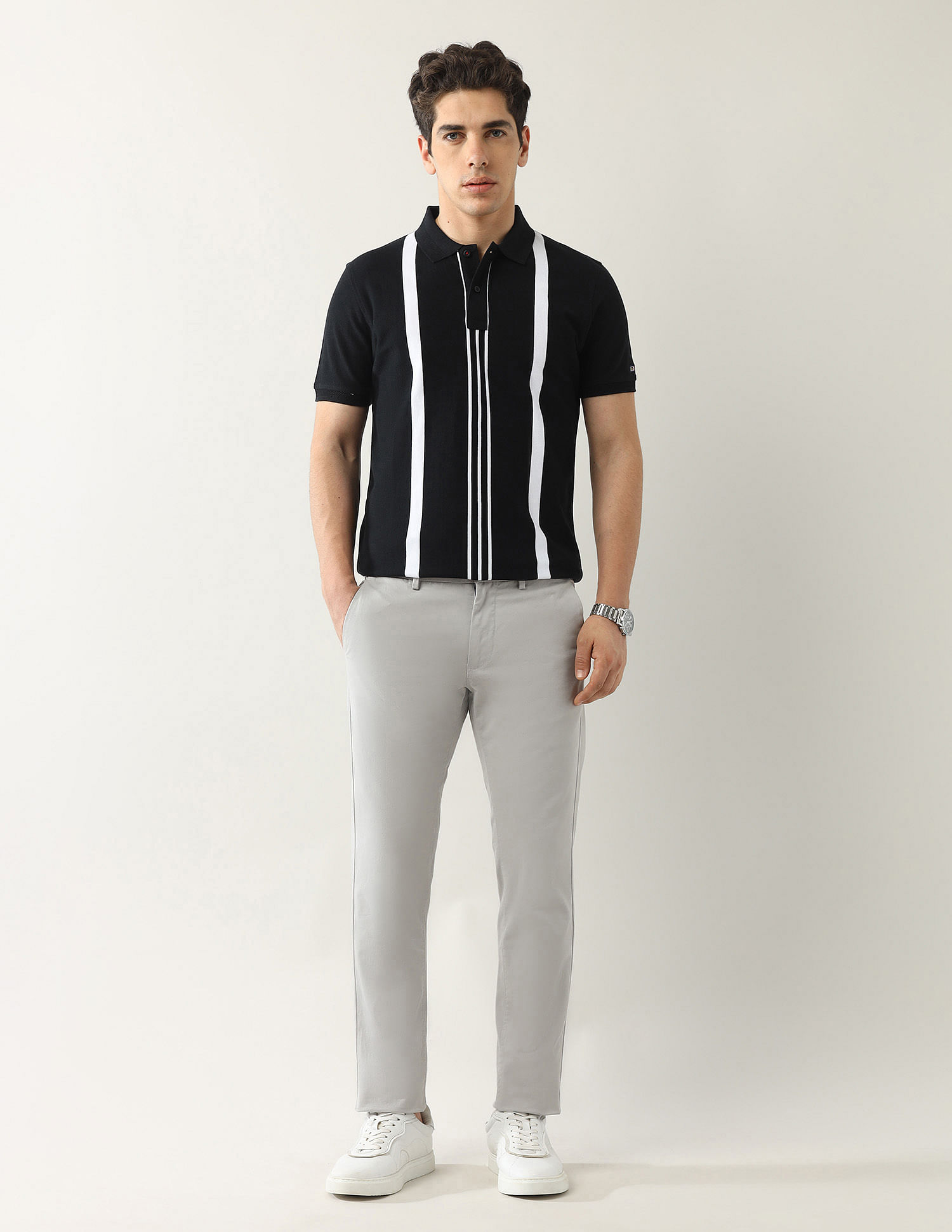 Arrow Sport Pure Cotton Vertical Striped Polo Shirt
