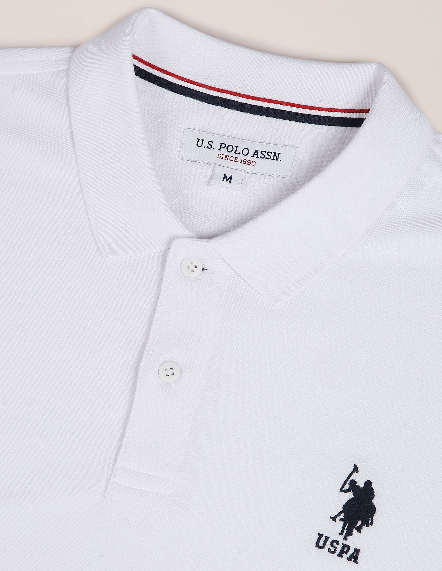 U.S. Polo Assn. Men White Long Sleeves Solid Pique Polo Shirt