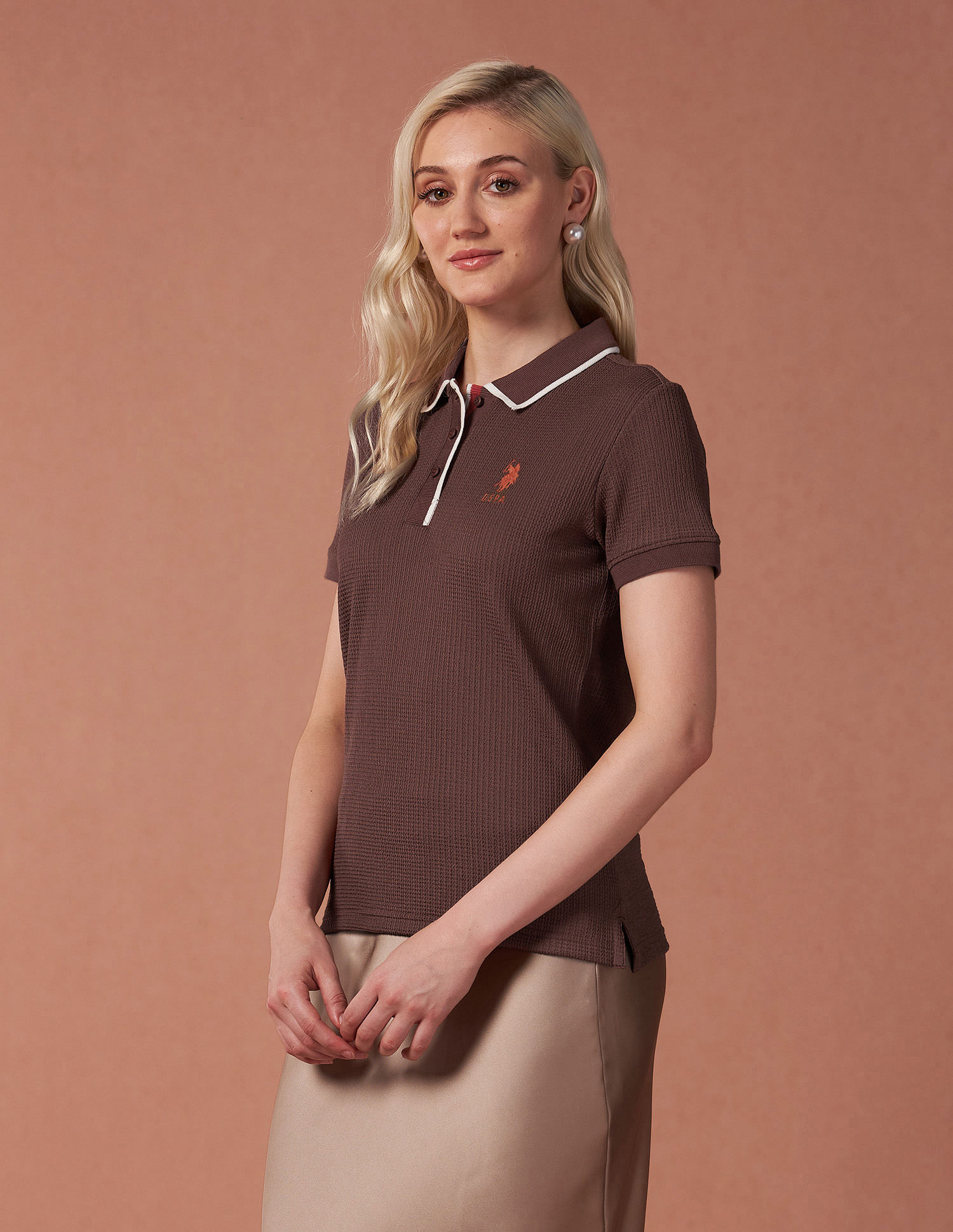 U.S. Polo Assn. Women Tipped Collar Textured Polo Shirt