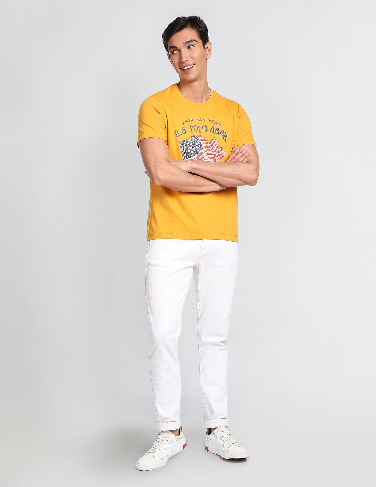 U.S. Polo Assn. Denim Co. Men Yellow Cotton Graphic Print T-Shirt