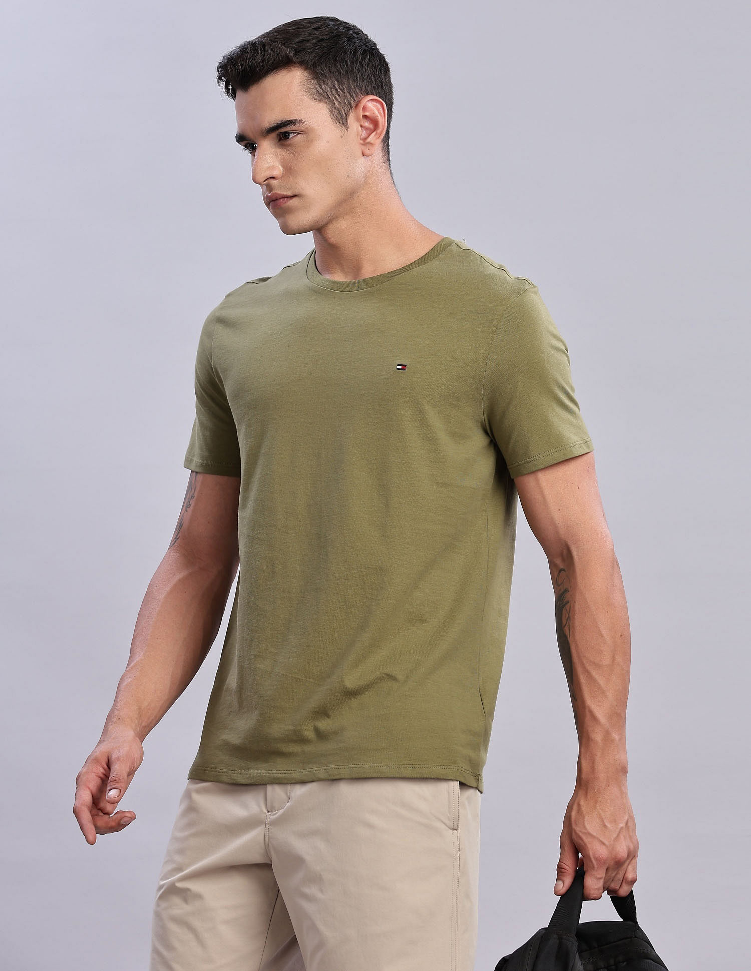 Tommy Hilfiger Mens Green Solid T-Shirt