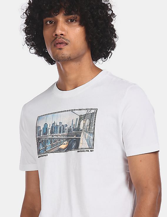 Aeropostale Men Off White Graphic Print Cotton T-Shirt