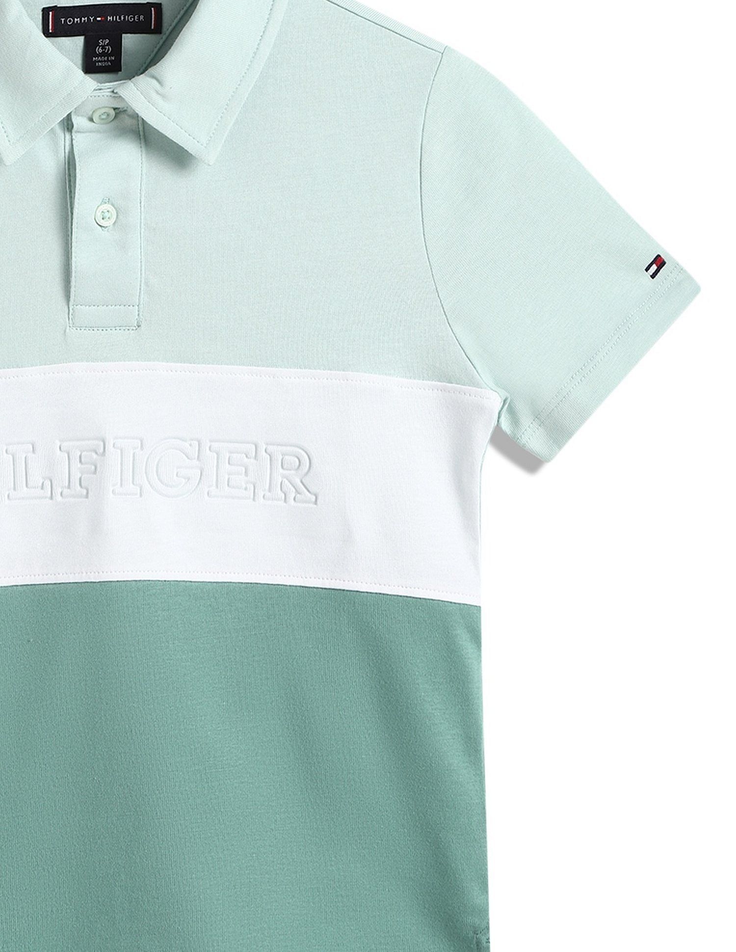 Tommy Hilfiger Boys Green Colour Blocked Polo Shirt