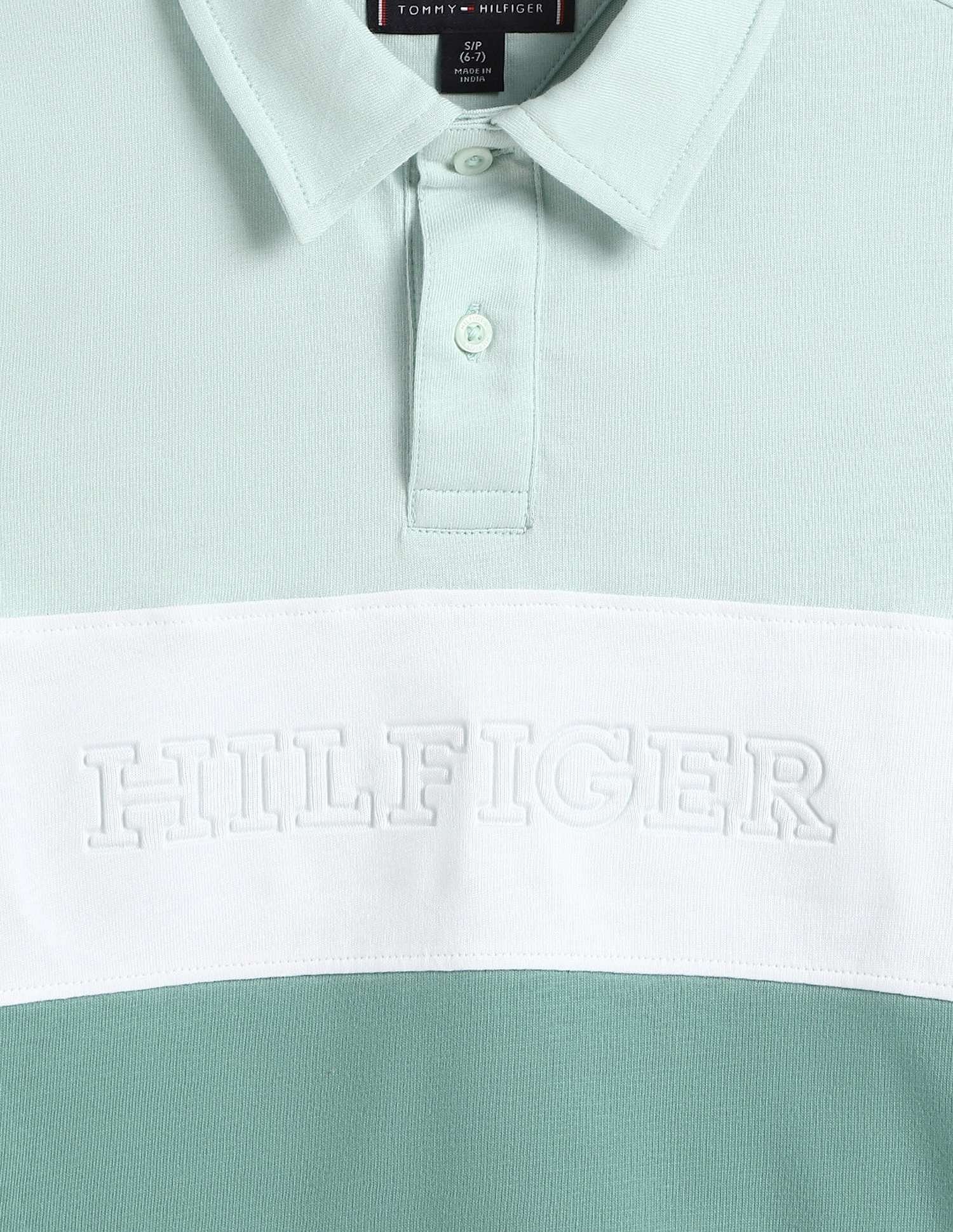 Tommy Hilfiger Boys Green Colour Blocked Polo Shirt