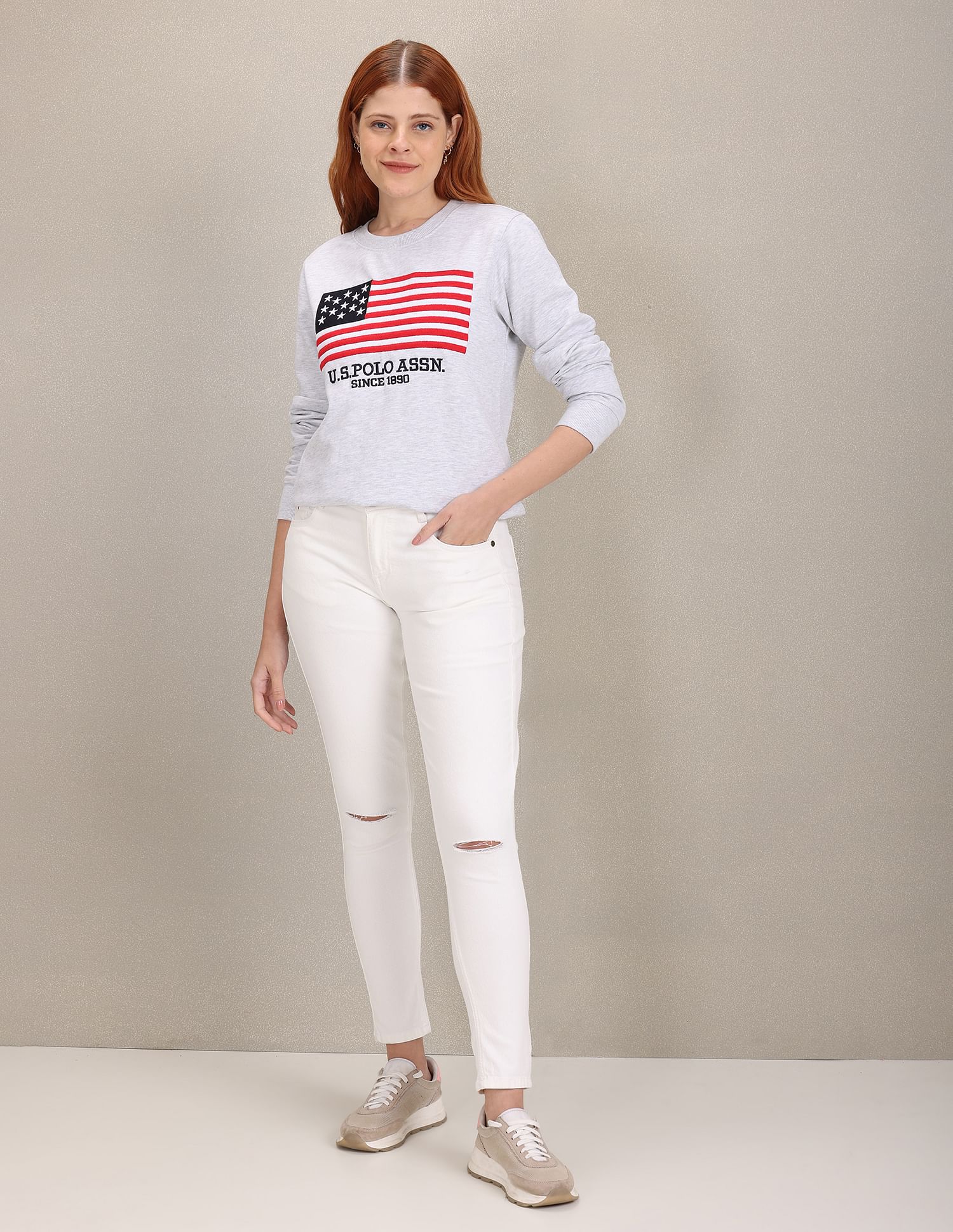 U.S. Polo Assn. Women Heathered Brand Embroidered Sweatshirt