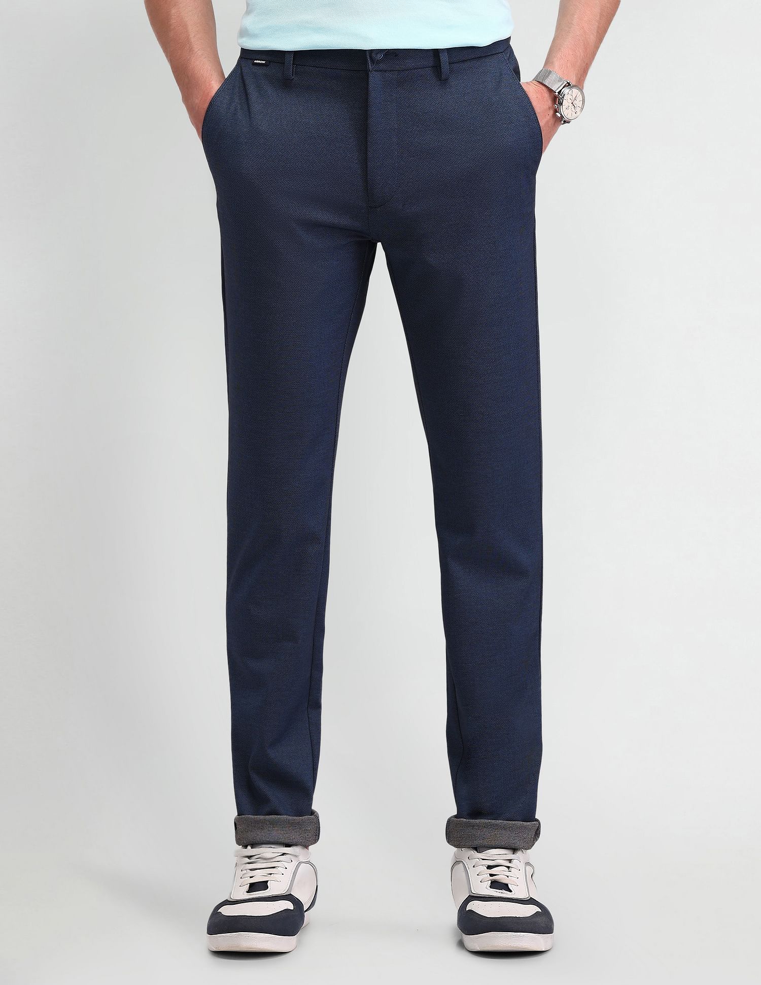 Arrow Sport Self-Design Slim Fit Trousers