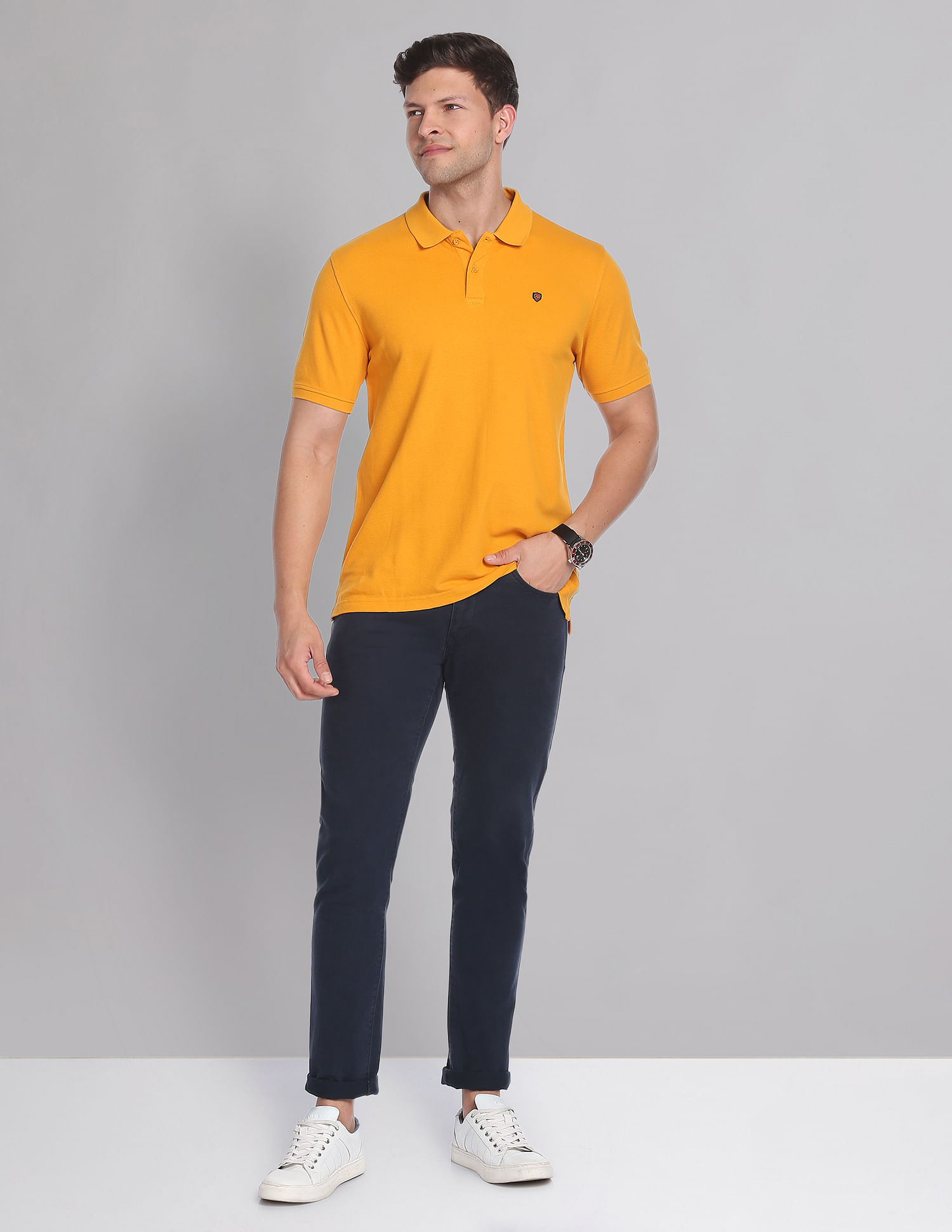 AD by Arvind Cotton Solid Polo Shirt