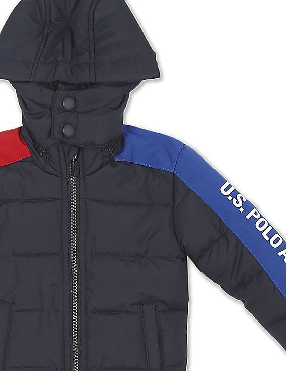 U.S. Polo Assn. Kids High Neck Brand Tape Hooded Jacket