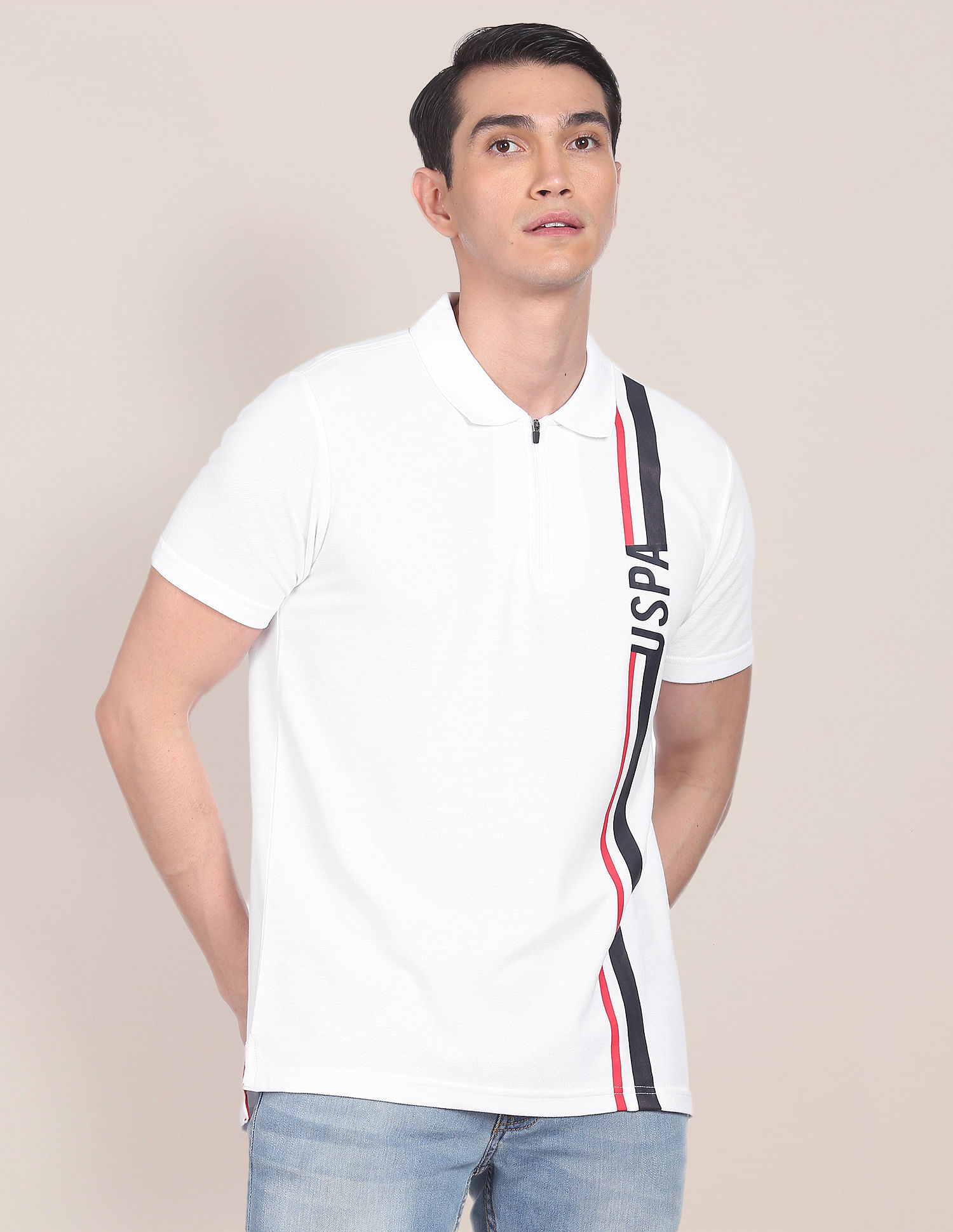 U.S. Polo Assn. Men White Graphic Print Polo Shirt