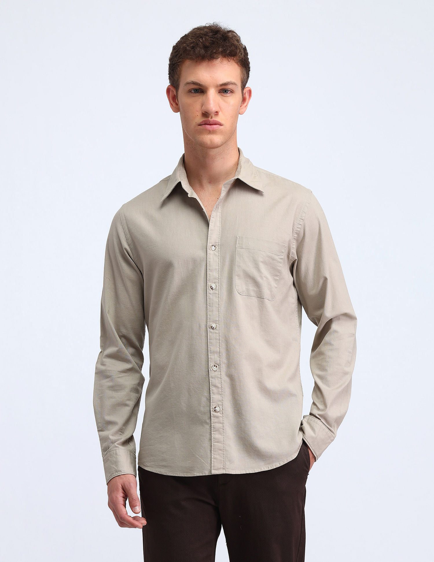Flying Machine Slim Fit Solid Cotton Shirt