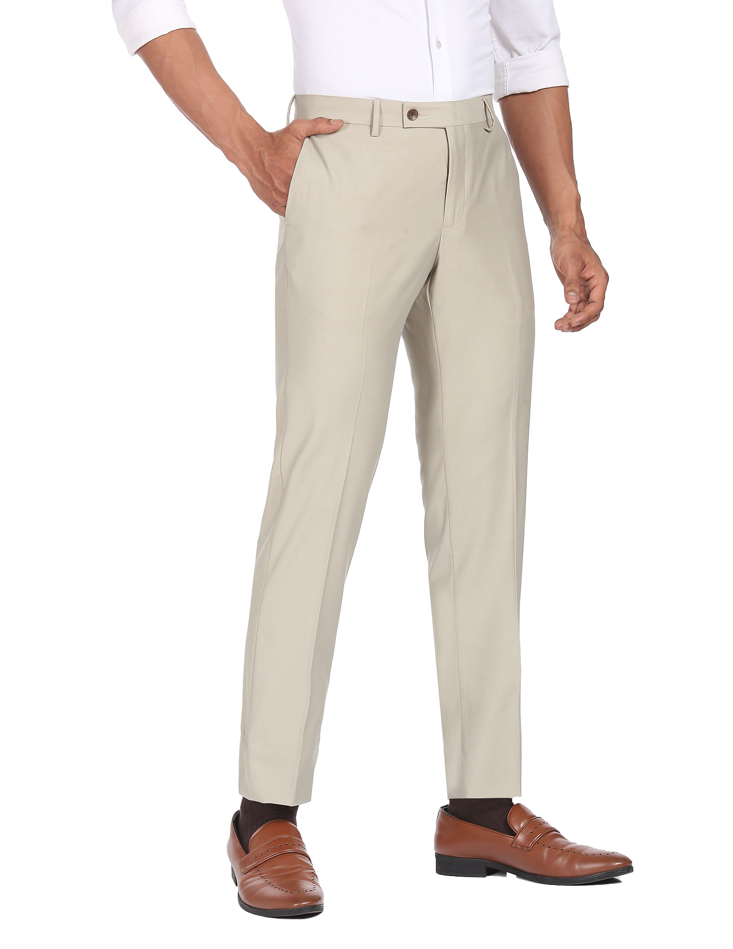 Buy Arrow Men Brown Slim Fit Self Design Formal Trousers - Trousers for Men  2079087 | Myntra