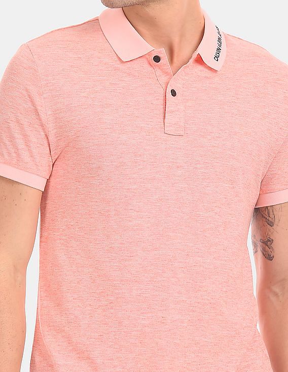 Calvin Klein Men Pink Institutional Heathered Cotton Pique Polo Shirt