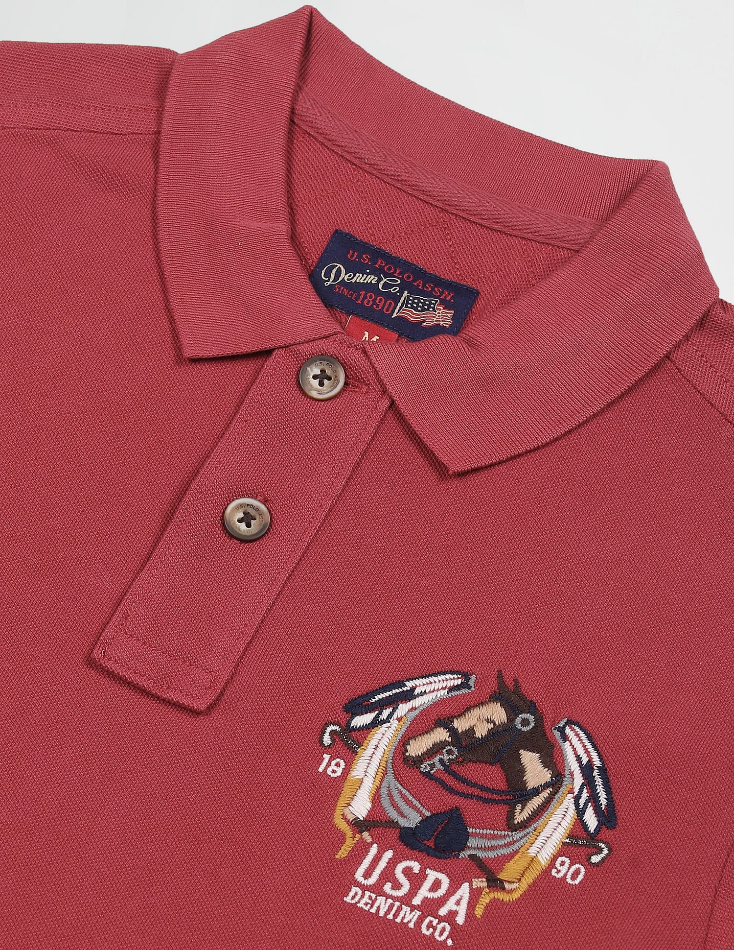 U.S. Polo Assn. Denim Co. Men Maroon Pique Solid Cotton Polo Shirt