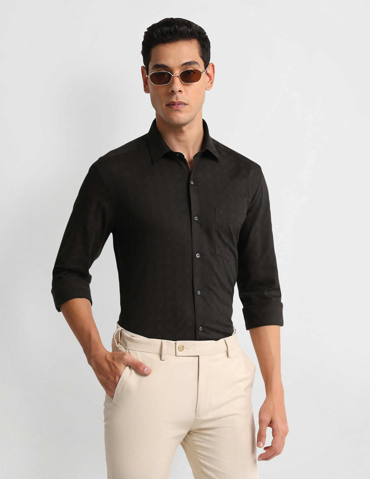 Arrow Patterned Check Dobby Shirt