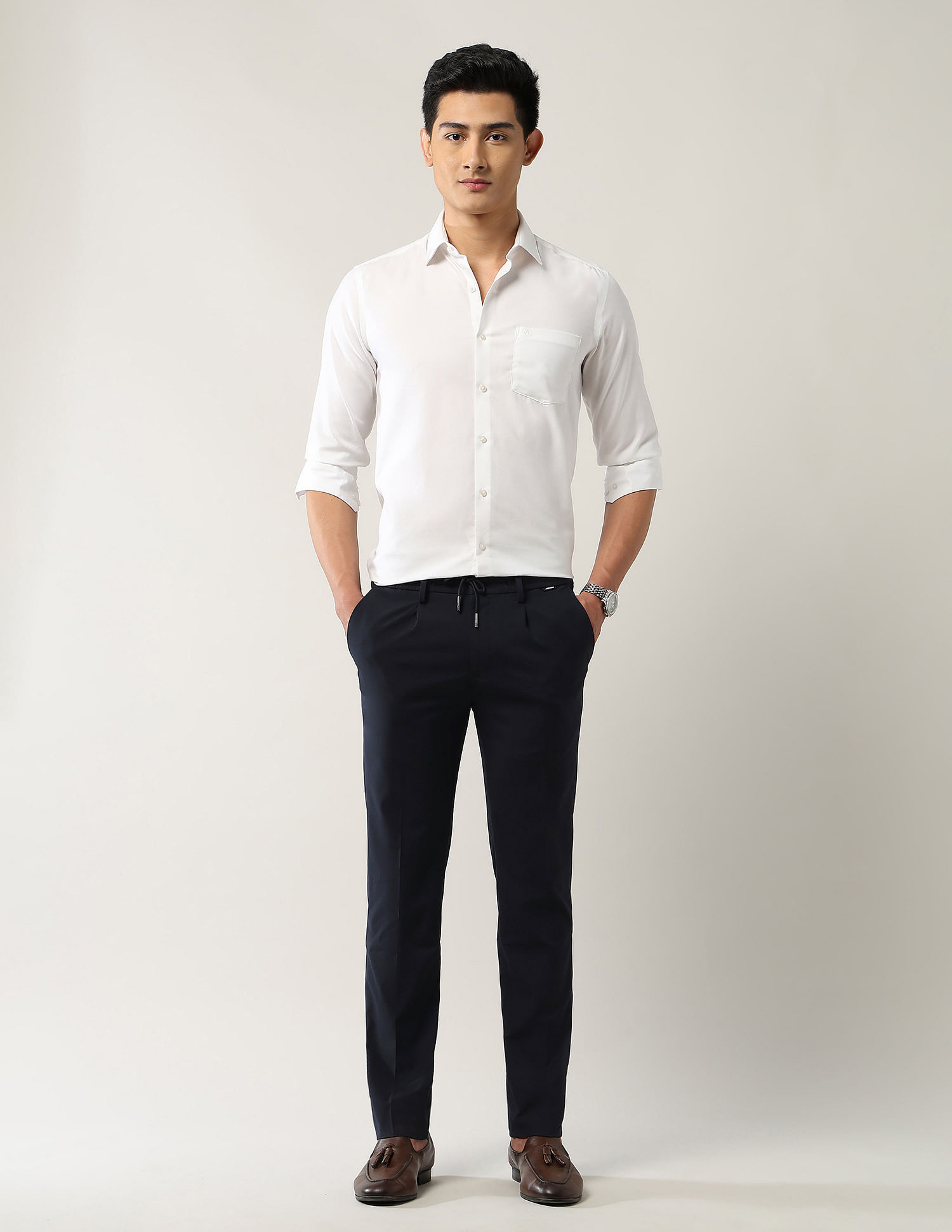 Arrow Newyork Mid Rise Textured Trousers