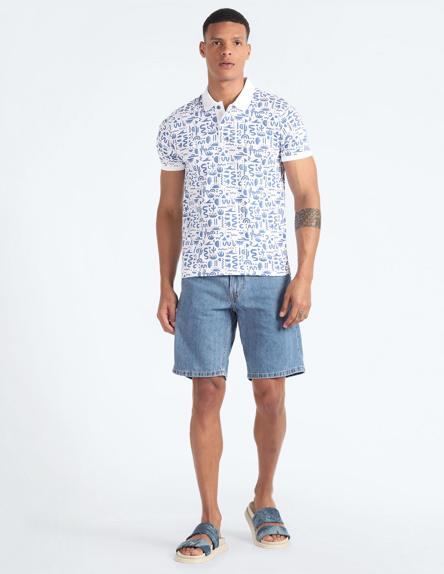 Flying Machine Graphic Print Cotton Polo Shirt