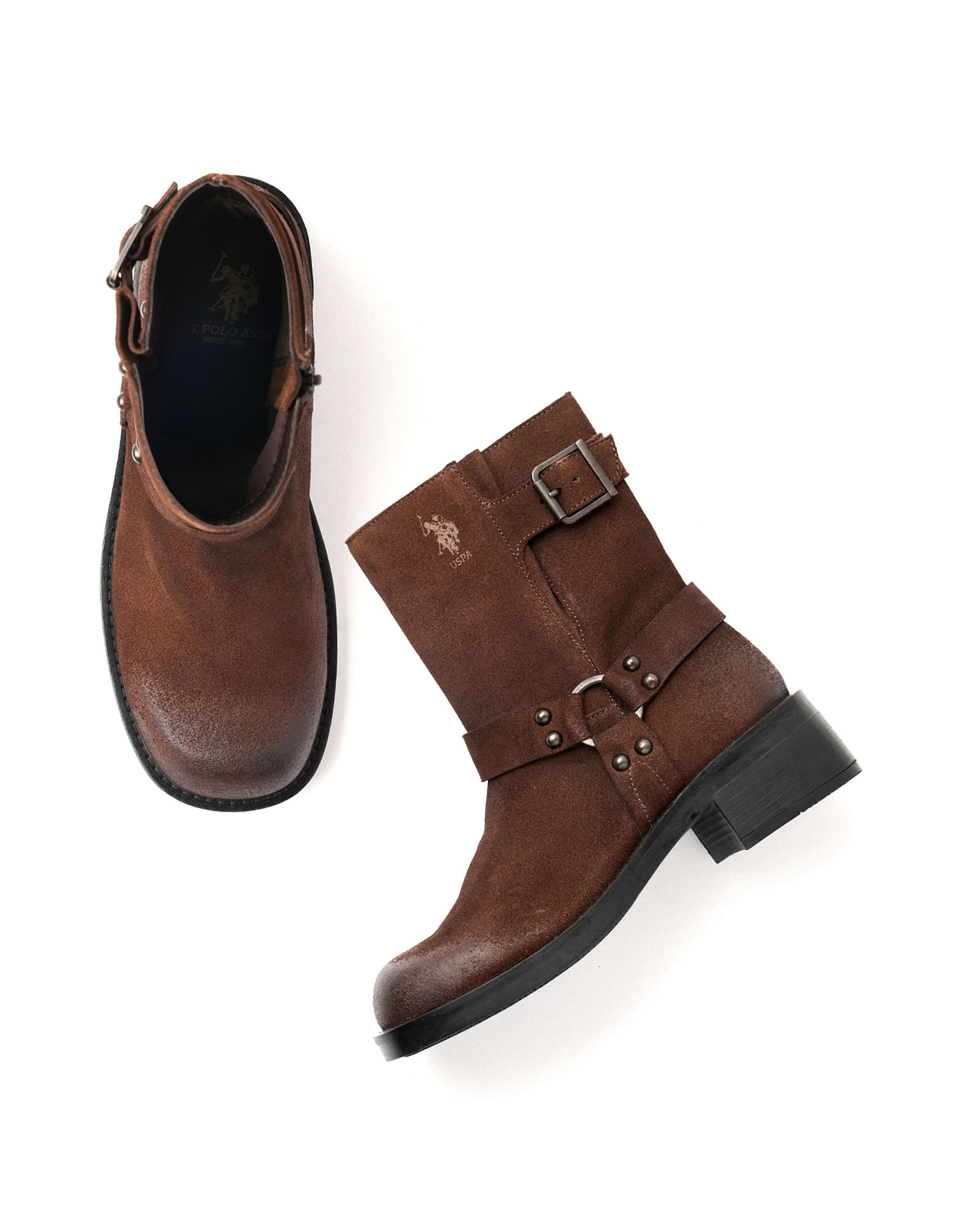 U.S. Polo Assn. Women Sabrina  Leather Engineer Boots