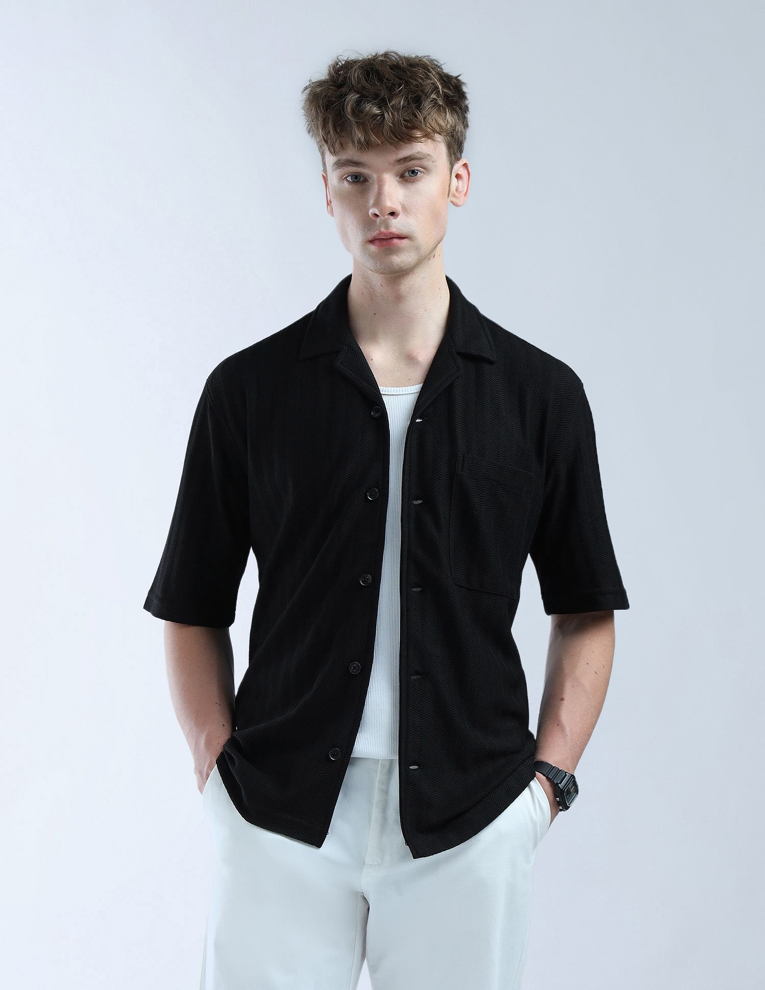 Flying Machine Oversized Fit Textured Color Of Home Shirt