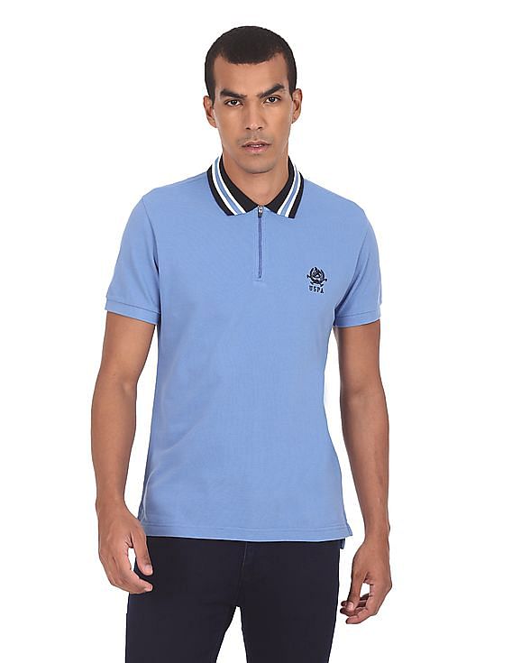 U.S. Polo Assn. Contrast Striped Collar Solid Polo Shirt