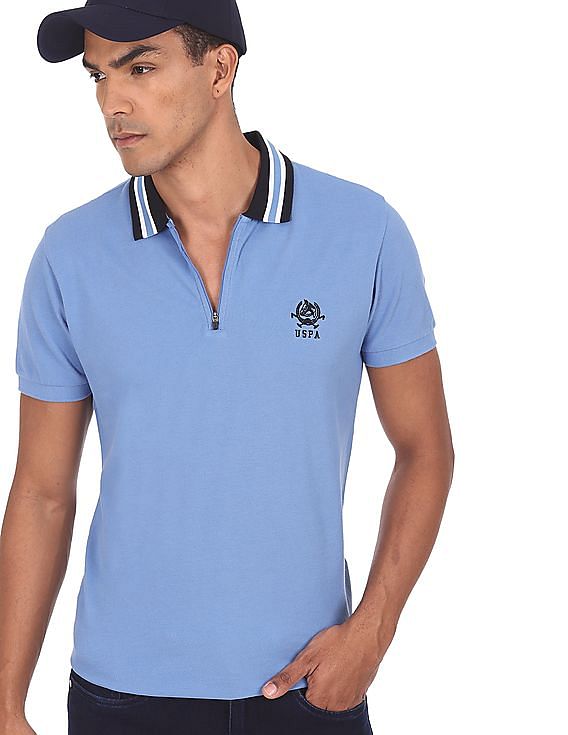 U.S. Polo Assn. Contrast Striped Collar Solid Polo Shirt