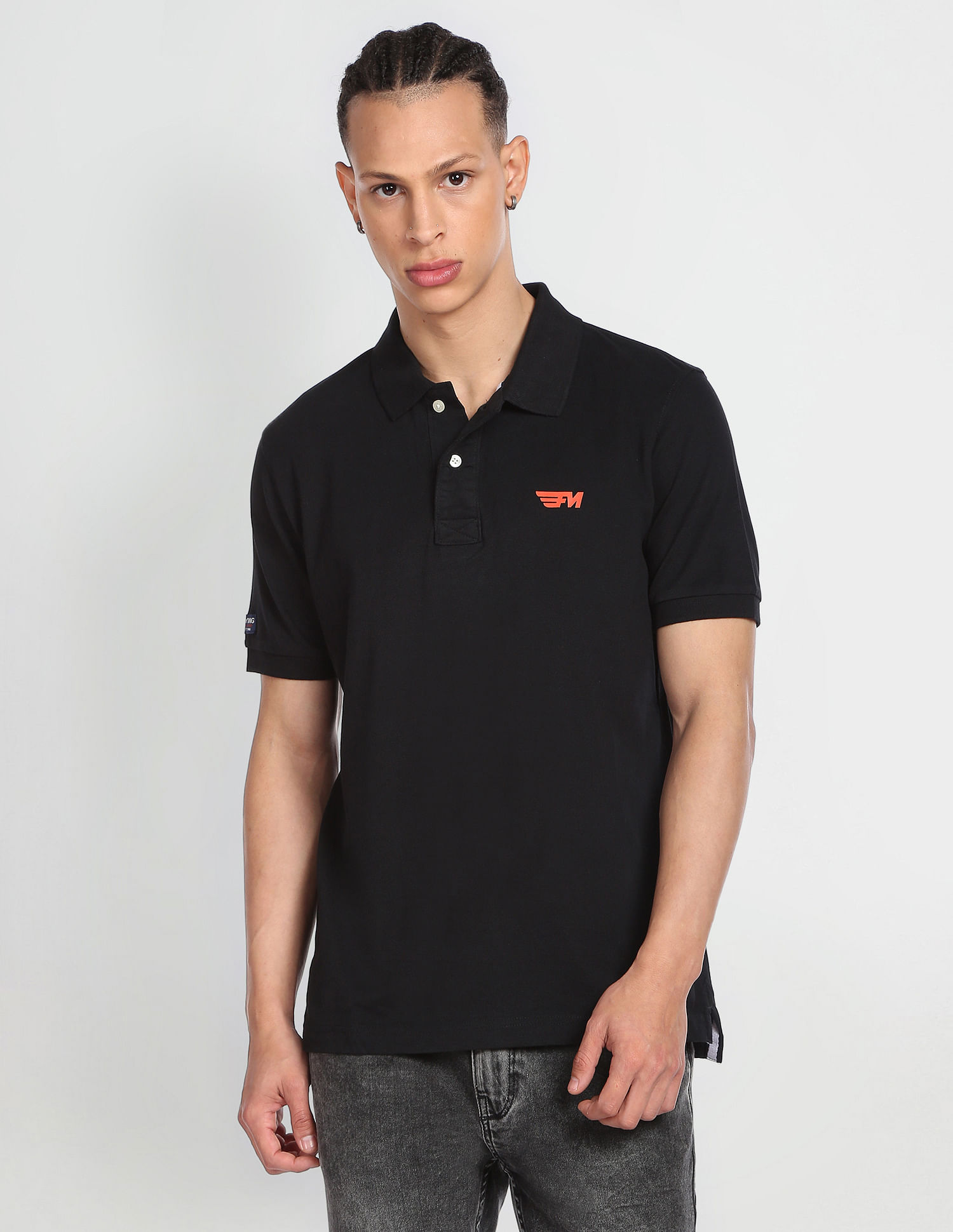 Flying Machine Solid Cotton Polo Shirt