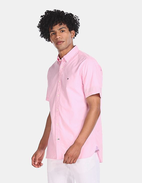 Buy Tommy Hilfiger Men Light Pink Short Sleeve Dyed Dobby Casual