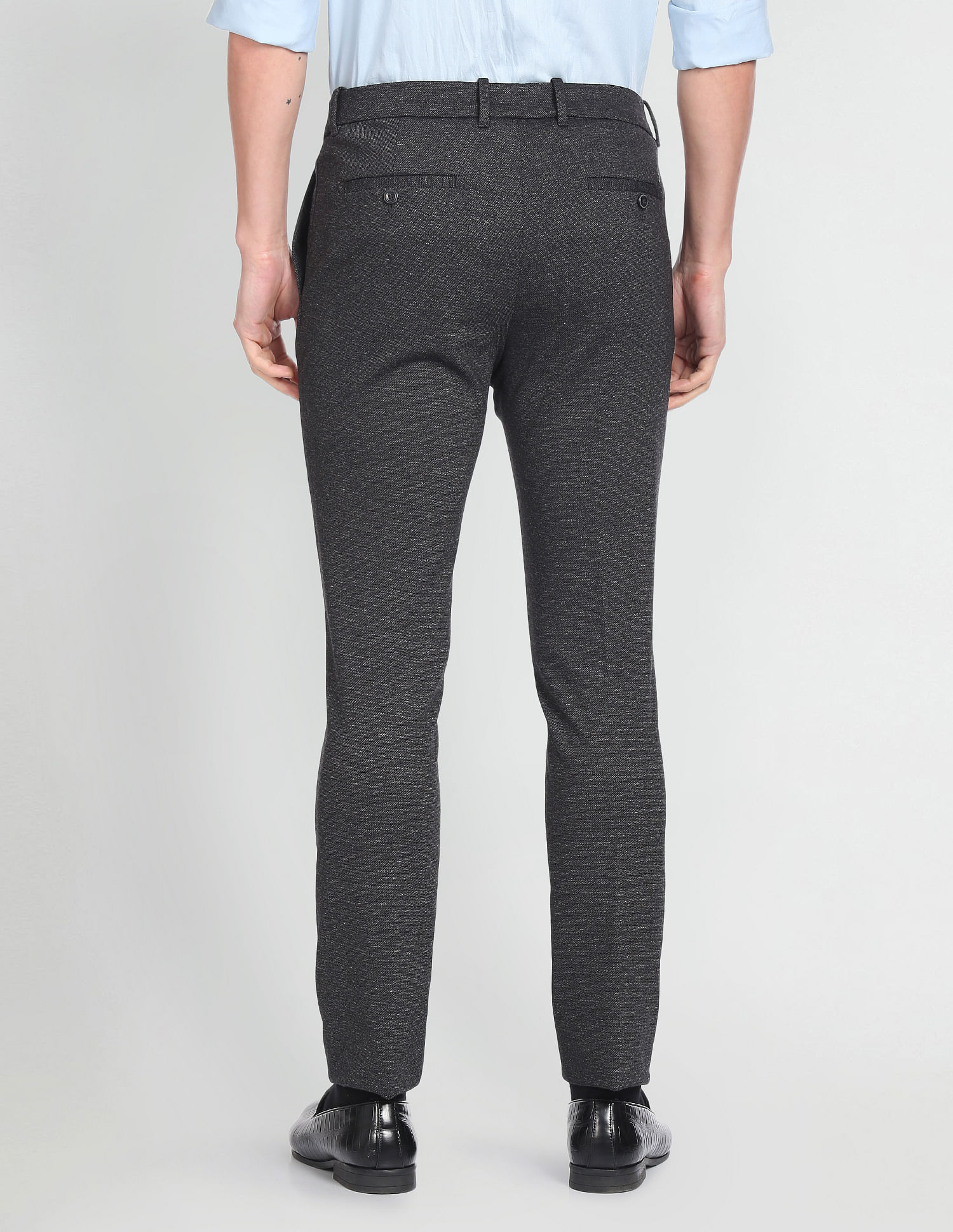 Buy Men Grey Super Slim Fit Textured Flat Front Formal Trousers Online   858951  Louis Philippe