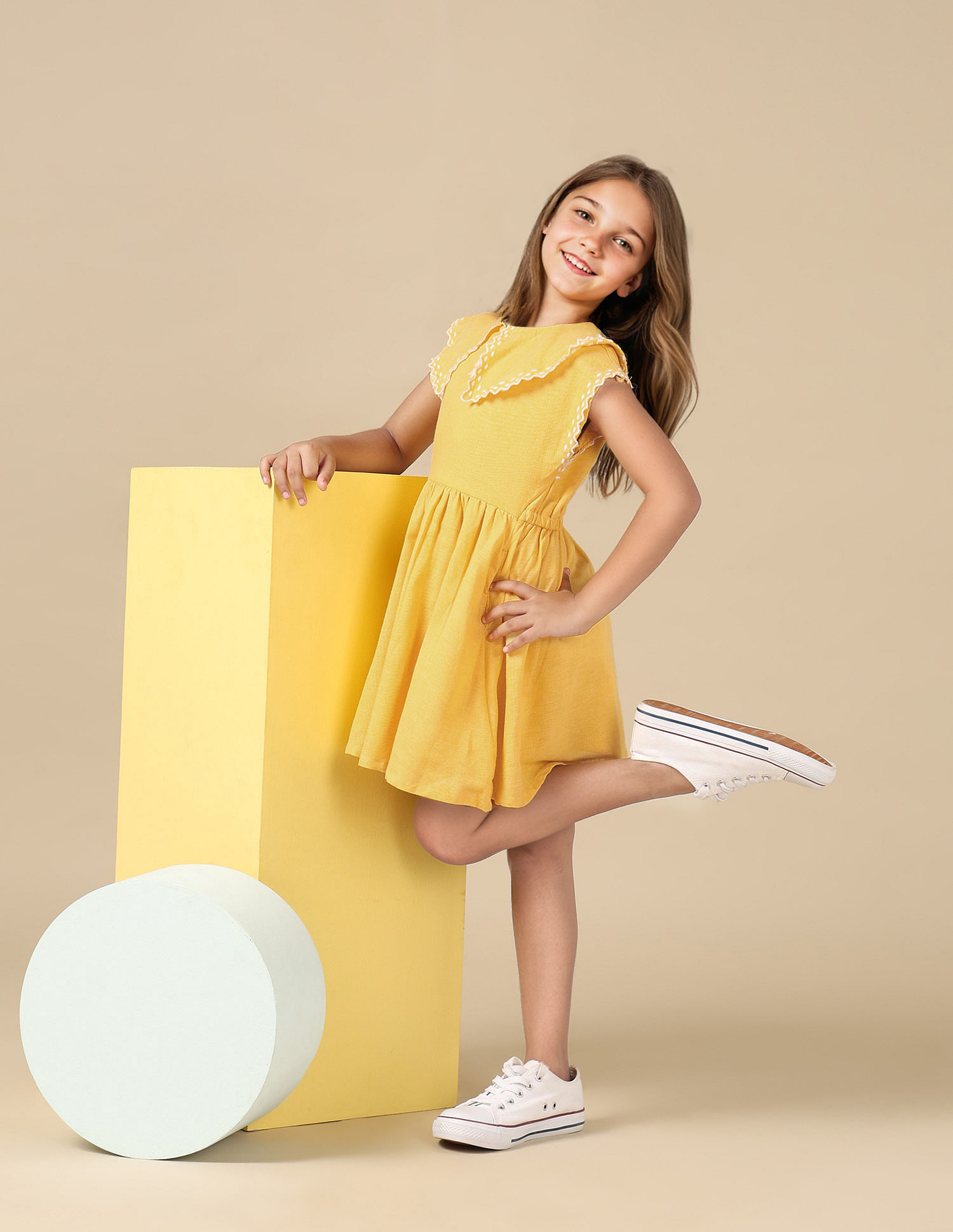 U.S. Polo Assn. Kids Girls Embroidered Collar Pure Cotton Dress