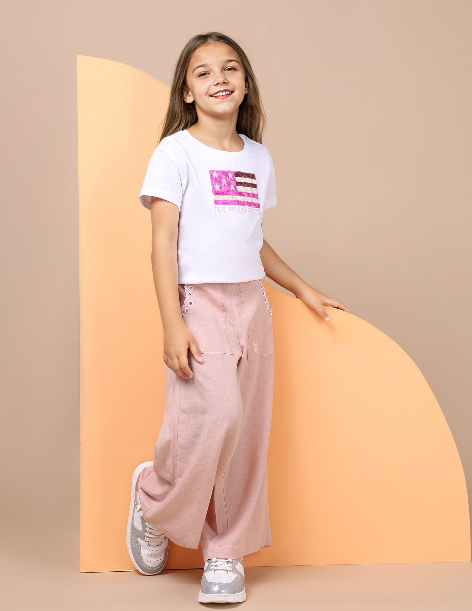 U.S. Polo Assn. Kids Girls Pure Cotton Wide Leg Trousers