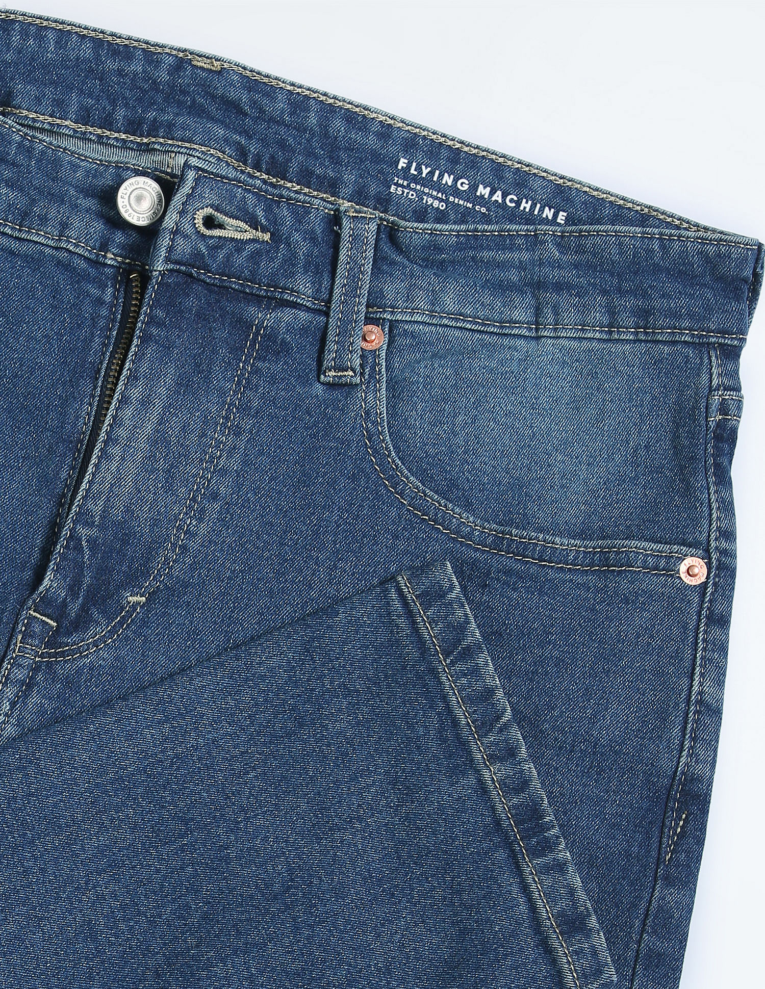 Flying Machine Stone Wash Slash Slim Tapered Fit Jeans