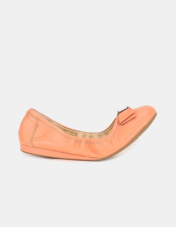 Buy Cole Haan Women Peach Grand. S Tali Bow Leather Ballet Flats